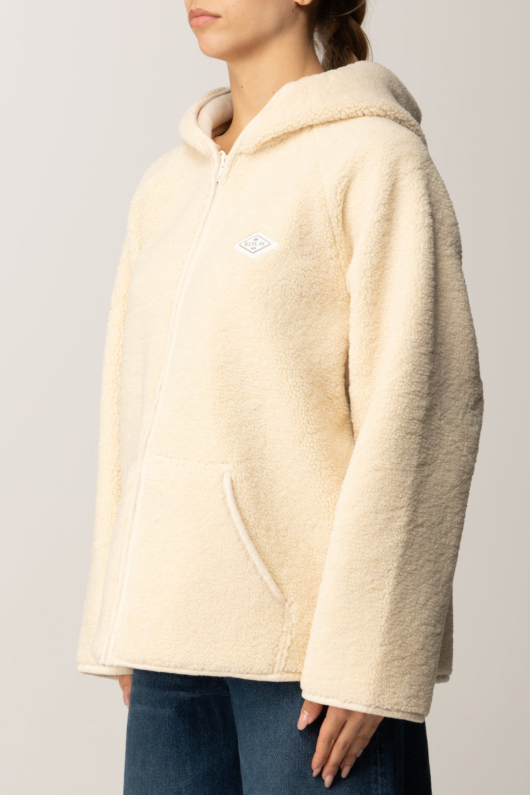 Replay Giubbino In Faux Shearling con Cappuccio W7922 .000.85285 WINTER WHITE
