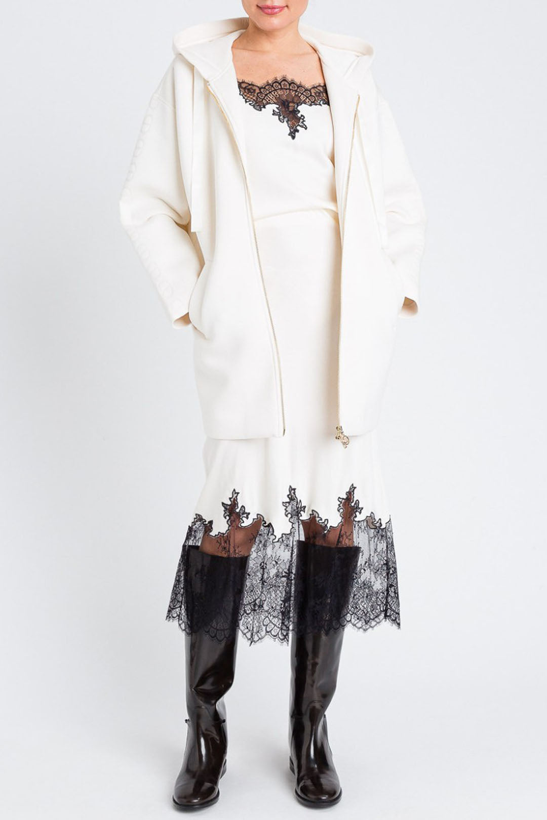 Twin-set Giubbino In Punto Scuba con Cappuccio e Logo Oval T 252TP2192 MADREPERLA