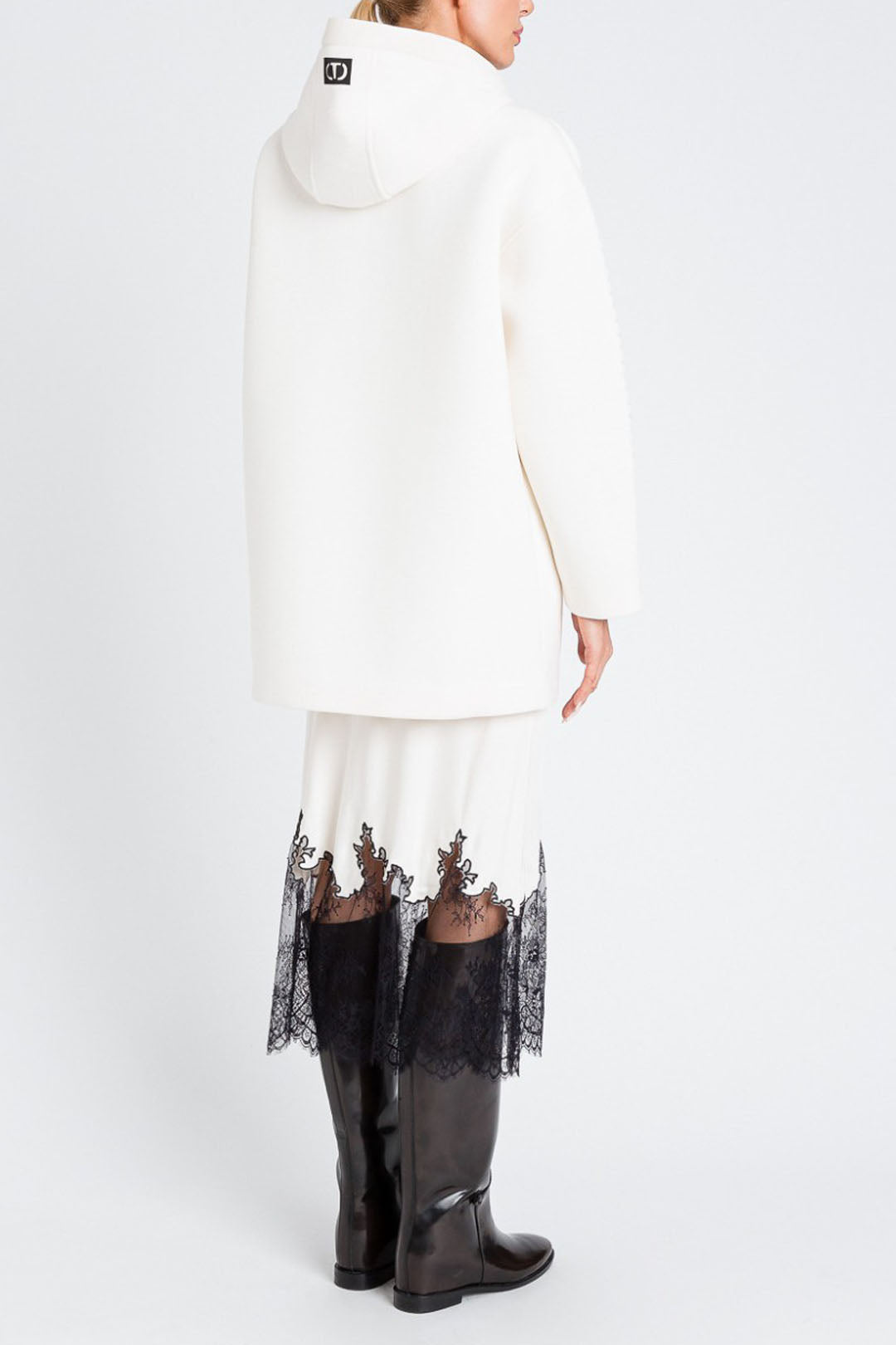 Twin-set Giubbino In Punto Scuba con Cappuccio e Logo Oval T 252TP2192 MADREPERLA