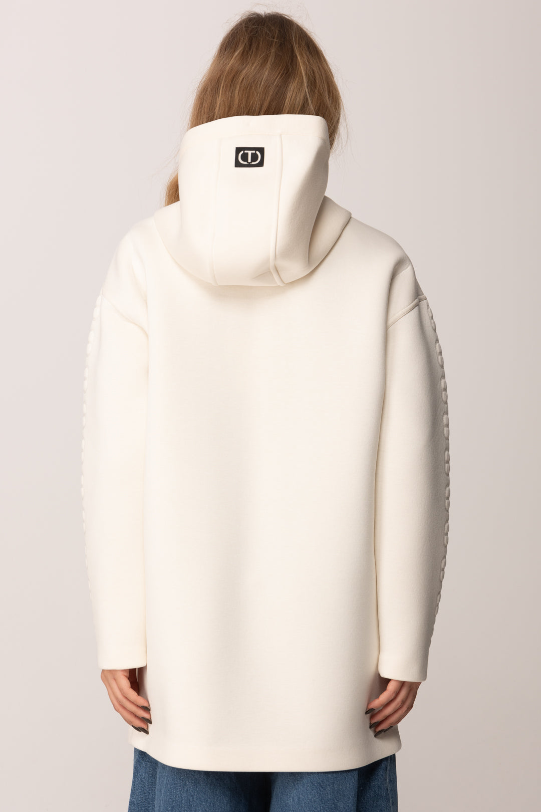 Twin-set Giubbino In Punto Scuba con Cappuccio e Logo Oval T 252TP2192 MADREPERLA