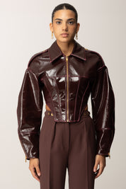 Elisabetta Franchi Giubbotto Bustier In Panno Spalmato GB00458E2 MERLOT