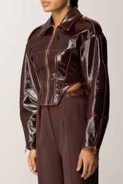 Elisabetta Franchi Giubbotto Bustier In Panno Spalmato GB00458E2 MERLOT