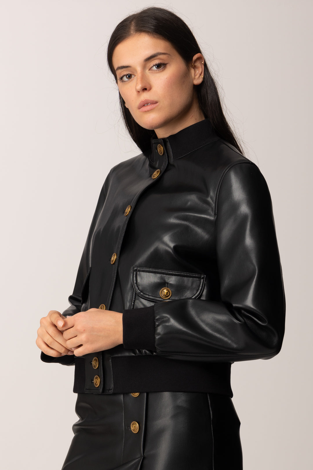 Twin-set Giubbotto Effetto Pelle con Bottoni 252TP2232 NERO