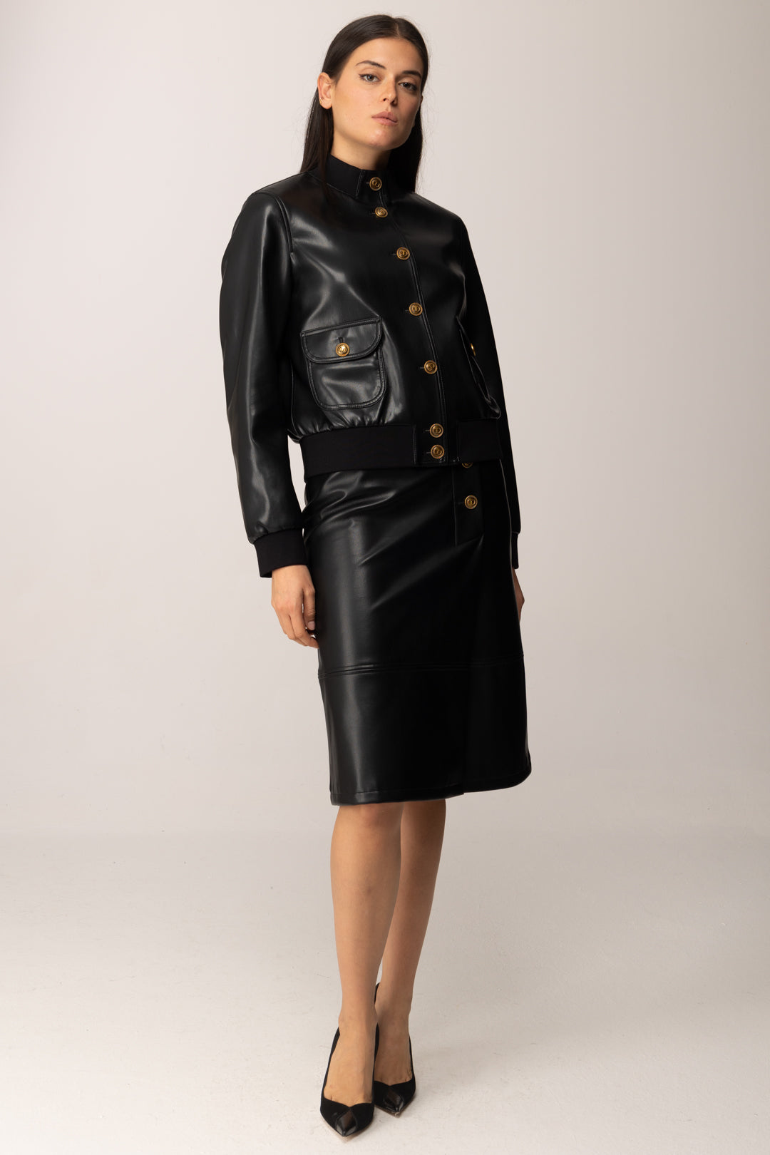 Twin-set Giubbotto Effetto Pelle con Bottoni 252TP2232 NERO