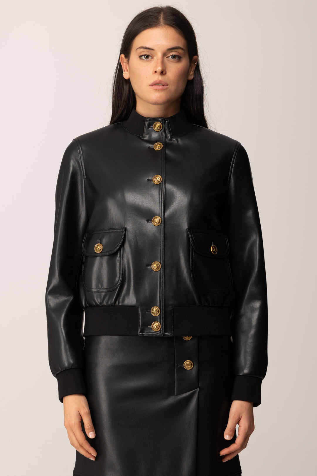 Twin-set Giubbotto Effetto Pelle con Bottoni 252TP2232 NERO