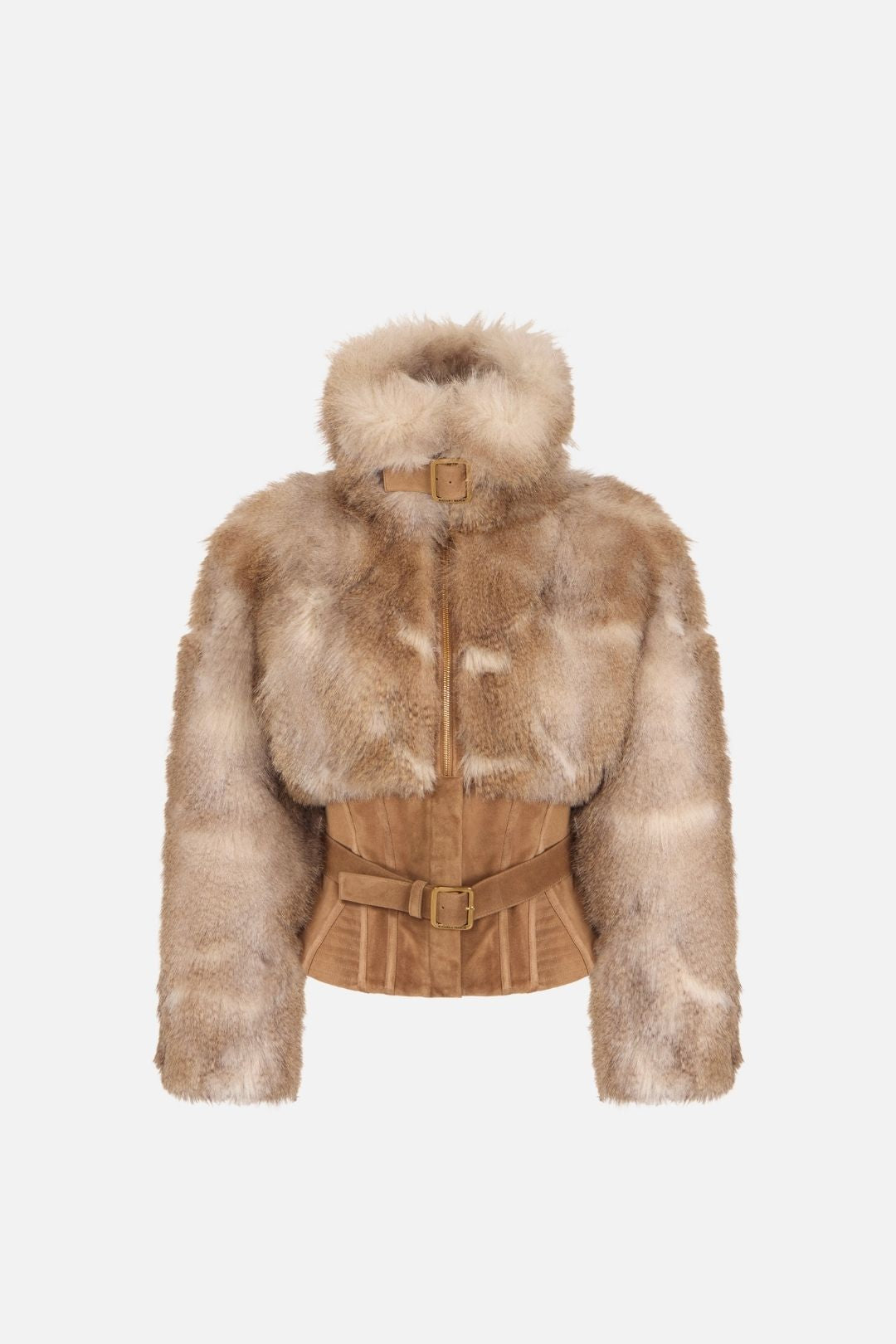 Elisabetta Franchi Giubbotto Effetto Pelliccia con Bustier In Suede GB02A66E2 DAINO