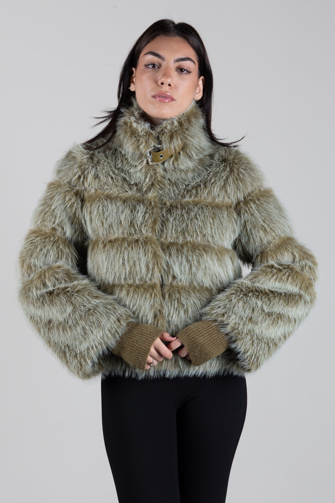 Patrizia Pepe Giubbotto Fluffy Corto con Collo Alto 2O0185 E077 LIZARD MELANGE