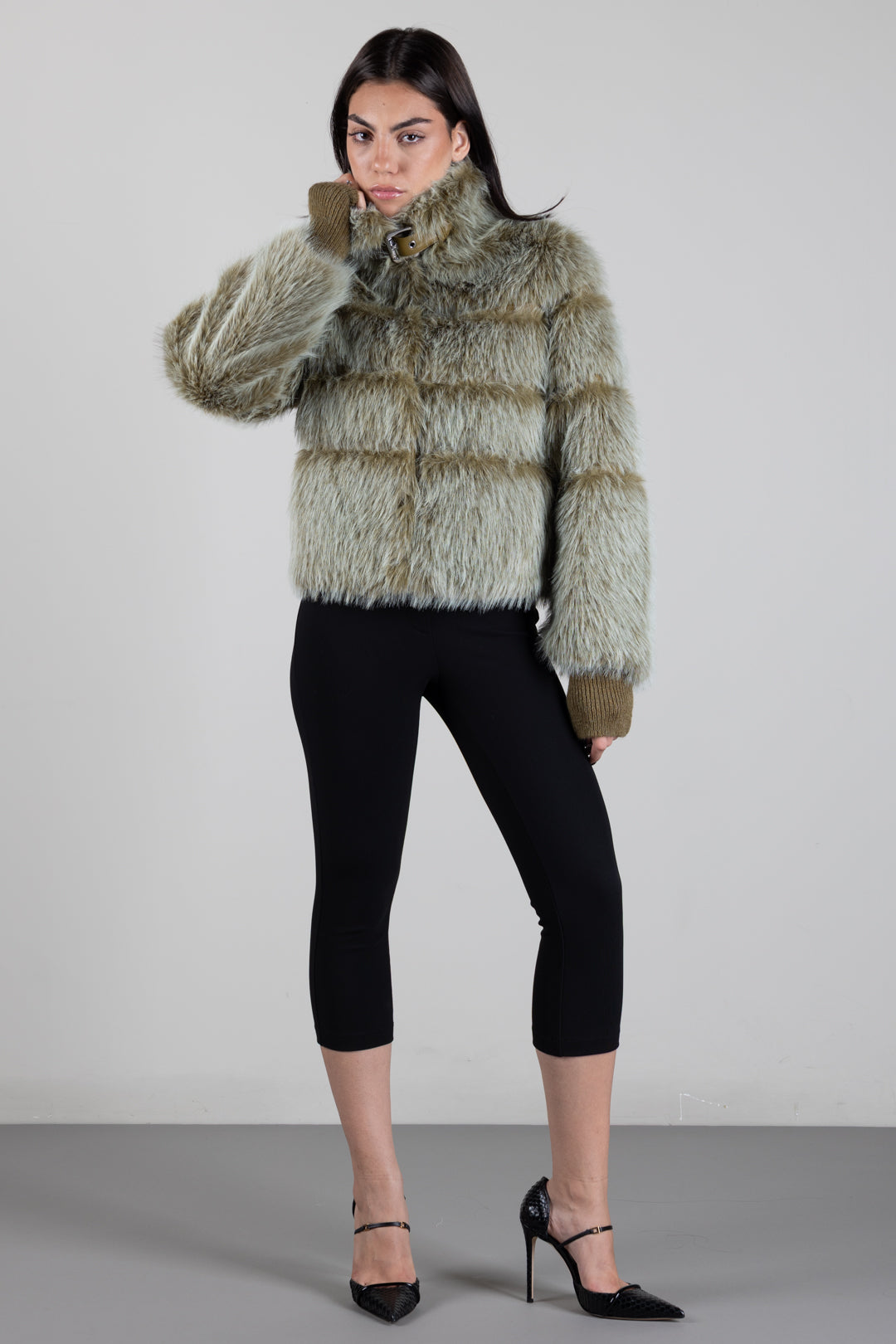 Patrizia Pepe Giubbotto Fluffy Corto con Collo Alto 2O0185 E077 LIZARD MELANGE