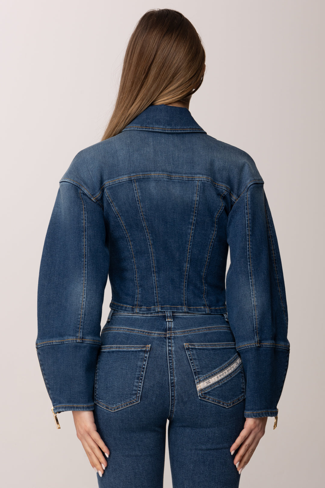 Elisabetta Franchi Giubbotto In Denim con Lacci Criss-cross BLUE VINTAGE