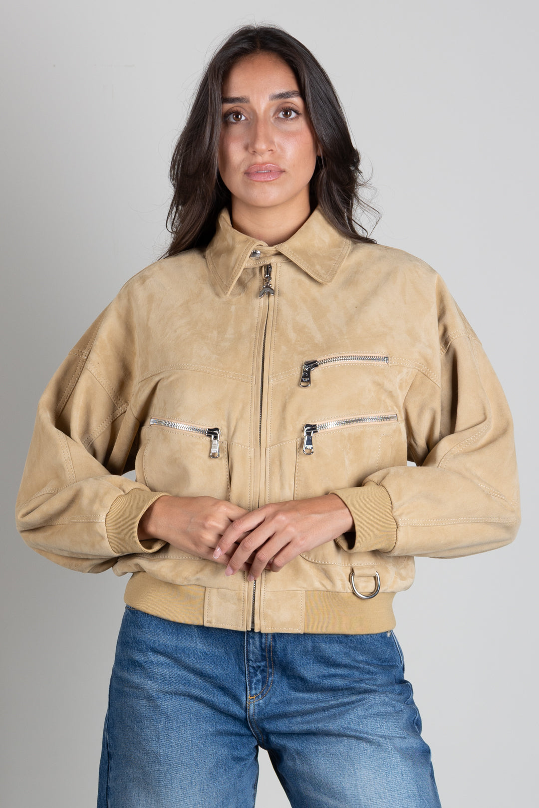 Patrizia Pepe Giubbotto In Pelle Scamosciata con Dettagli Zip 8O0149 L0003 ANOMALY BEIGE