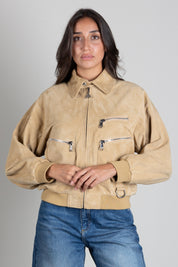 Patrizia Pepe Giubbotto In Pelle Scamosciata con Dettagli Zip 8O0149 L0003 ANOMALY BEIGE