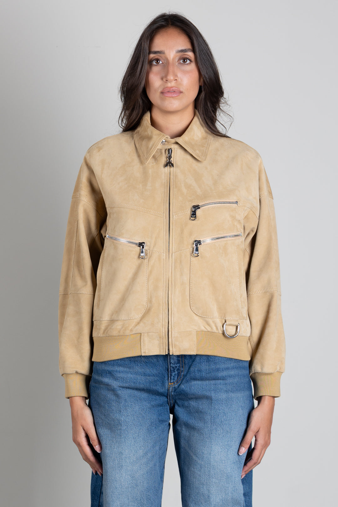 Patrizia Pepe Giubbotto In Pelle Scamosciata con Dettagli Zip 8O0149 L0003 ANOMALY BEIGE