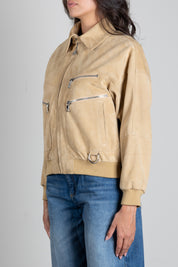 Patrizia Pepe Giubbotto In Pelle Scamosciata con Dettagli Zip 8O0149 L0003 ANOMALY BEIGE