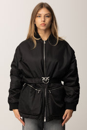 Pinko Giubbotto In Satin Tecnico con Cintura NERO LIMOUSINE