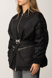 Pinko Giubbotto In Satin Tecnico con Cintura NERO LIMOUSINE