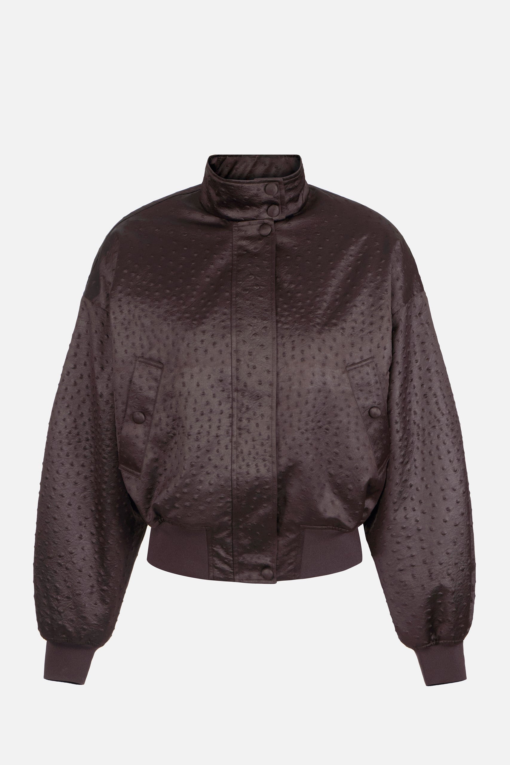 Elisabetta Franchi Giubbotto In Taffettà con Stampa 3d Effetto Struzzo GB06D63E2 DARK CHOCOLATE