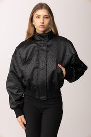 Elisabetta Franchi Giubbotto In Taffettà con Stampa 3d Effetto Struzzo GB06D63E2 NERO