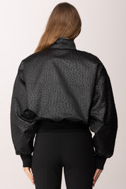 Elisabetta Franchi Giubbotto In Taffettà con Stampa 3d Effetto Struzzo GB06D63E2 NERO