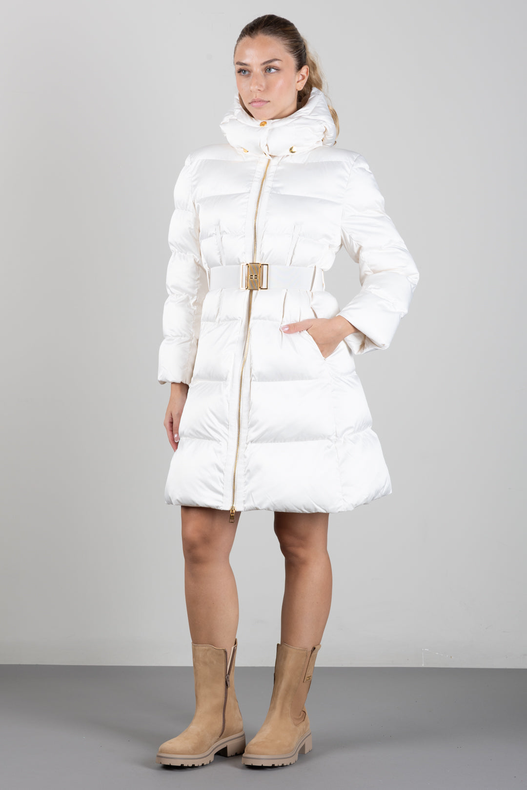 Elisabetta Franchi Bambina Giubbotto Lungo In Vela Satin con Cintura EFGB140CNY042.0067
