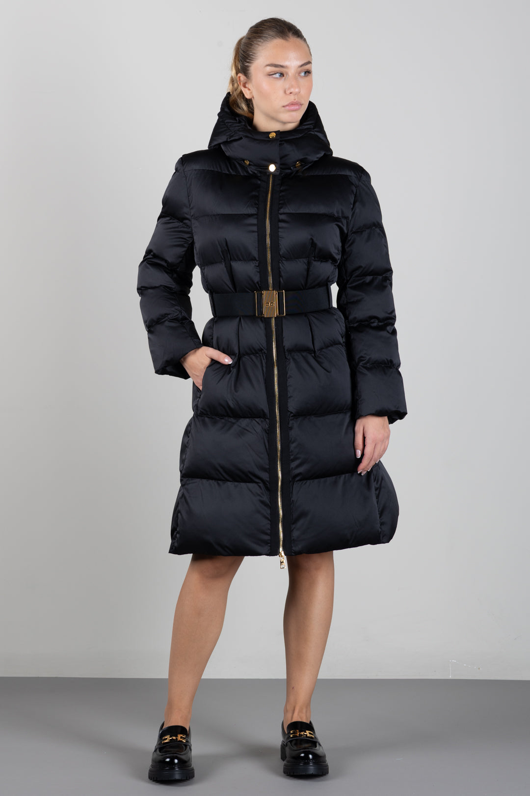 Elisabetta Franchi Bambina Giubbotto Lungo In Vela Satin con Cintura EFGB140CNY042.N000