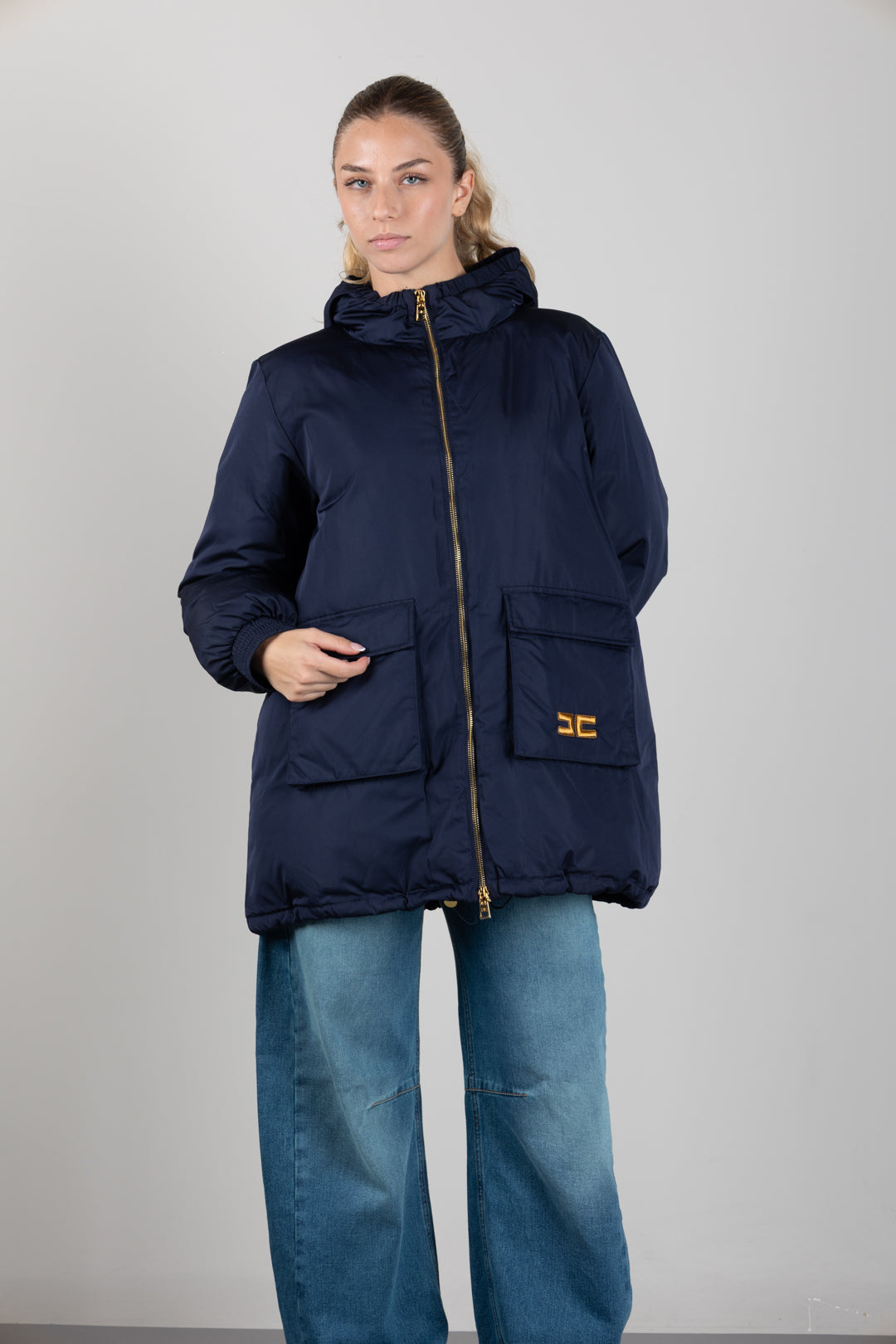 Elisabetta Franchi Bambina Giubbotto Parka con Cappuccio e Maxi Tasche EFGB143CNY043.4062