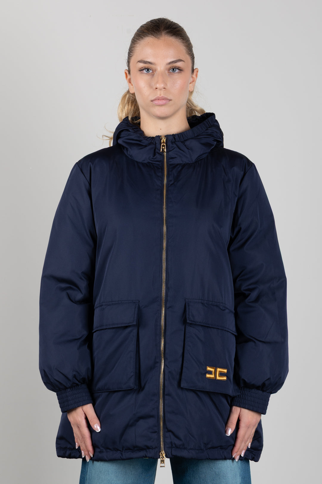 Elisabetta Franchi Bambina Giubbotto Parka con Cappuccio e Maxi Tasche EFGB143CNY043.4062