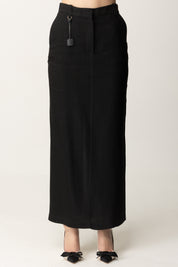 Elisabetta Franchi Gonna Lunga In Misto Lino con Tag GO10952E2 NERO