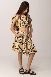 Elisabetta Franchi Bambina Gonna a Ruota In Cotone con Stampa Nastri EFGO2170TVE01.D999