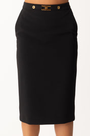 Elisabetta Franchi Gonna a Tubino con Logo Gioiello GO13756E2 NERO