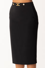Elisabetta Franchi Gonna a Tubino con Logo Gioiello GO13756E2 NERO