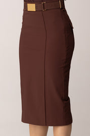 Elisabetta Franchi Gonna a Tubino In Bielastico con Cintura GO15961E2 CACAO