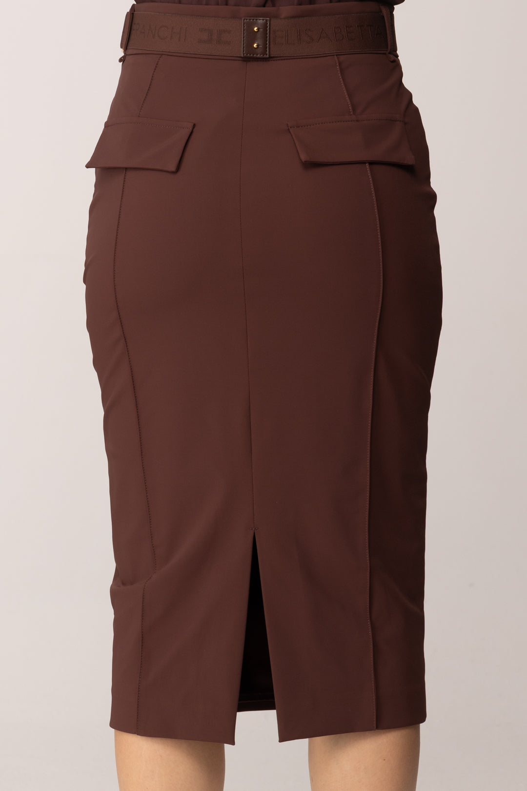 Elisabetta Franchi Gonna a Tubino In Bielastico con Cintura GO15961E2 CACAO