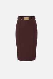 Elisabetta Franchi Gonna a Tubino In Bielastico con Cintura GO15961E2 CACAO