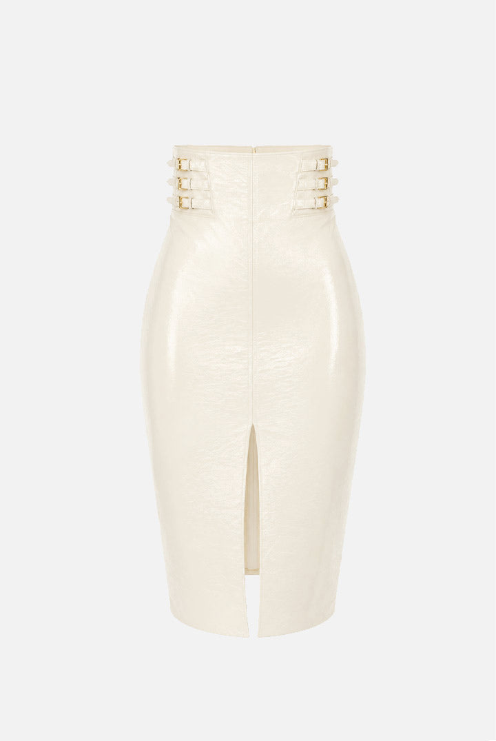 Elisabetta Franchi Gonna a Vita Alta con Cinturini Laterali GO24267E2 BURRO