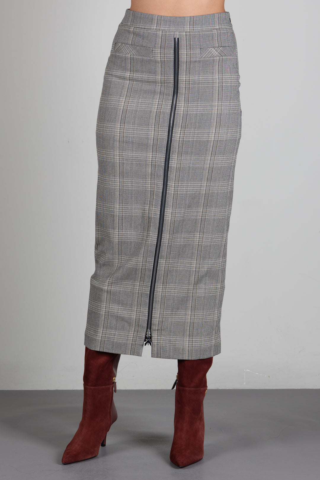 Patrizia Pepe Gonna Check con Zip e Doppio Strato 8G0050 C8003 BROWN CHECK