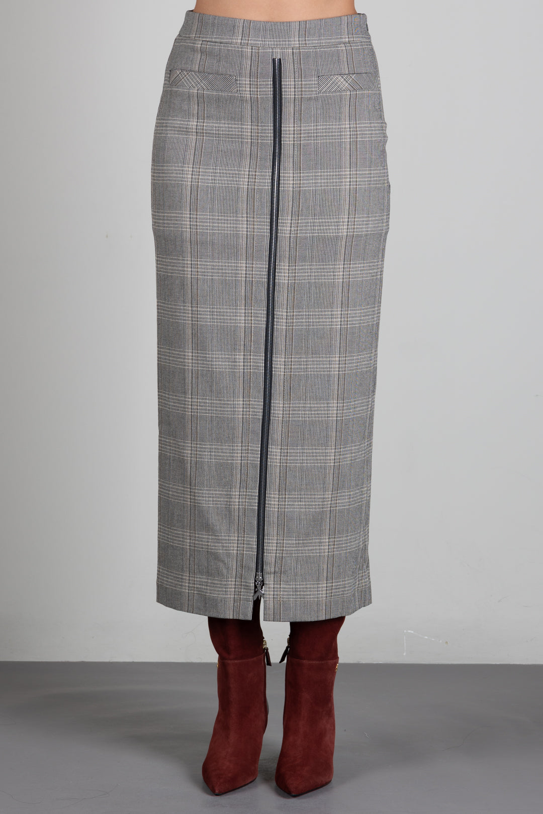 Patrizia Pepe Gonna Check con Zip e Doppio Strato 8G0050 C8003 BROWN CHECK