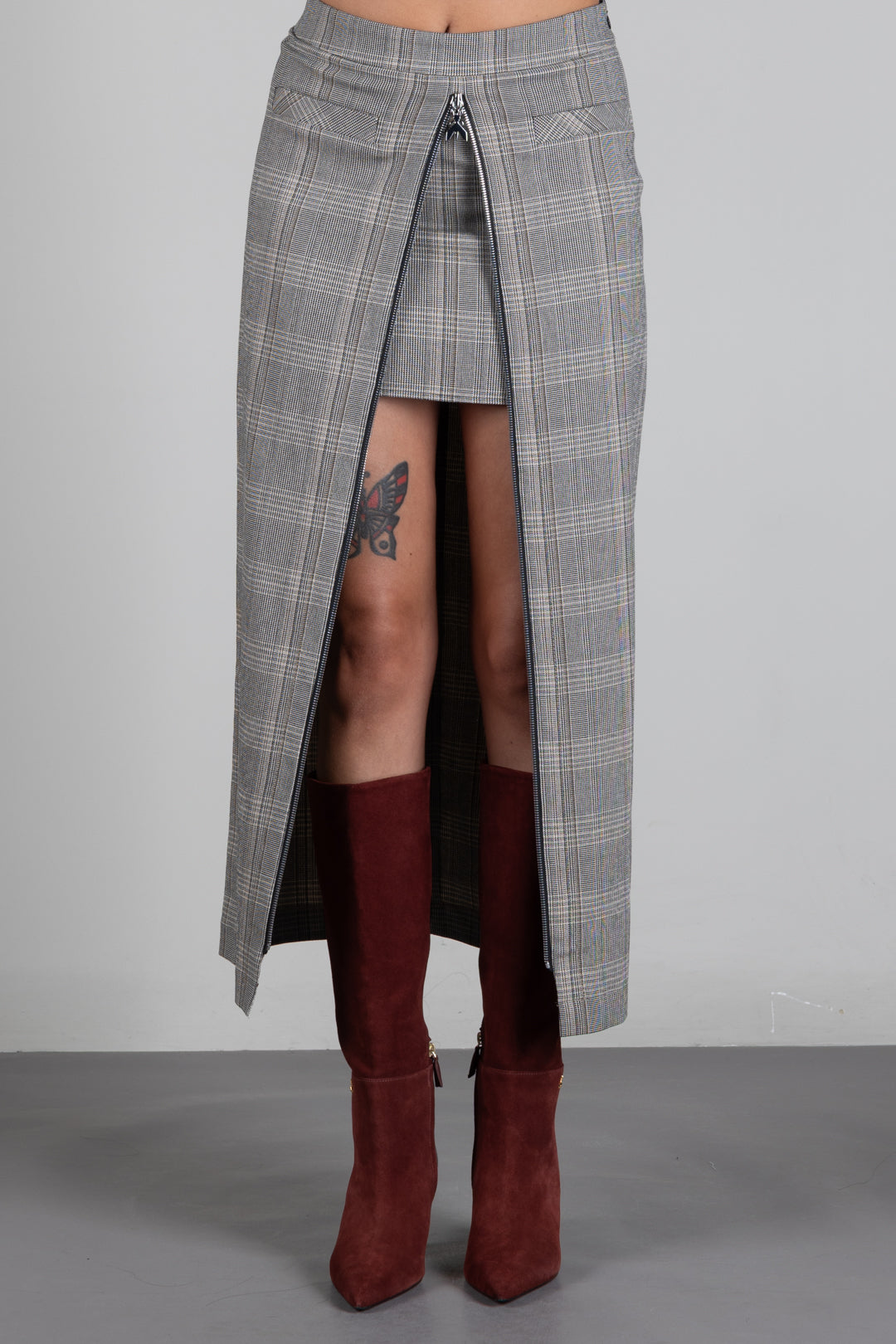 Patrizia Pepe Gonna Check con Zip e Doppio Strato 8G0050 C8003 BROWN CHECK