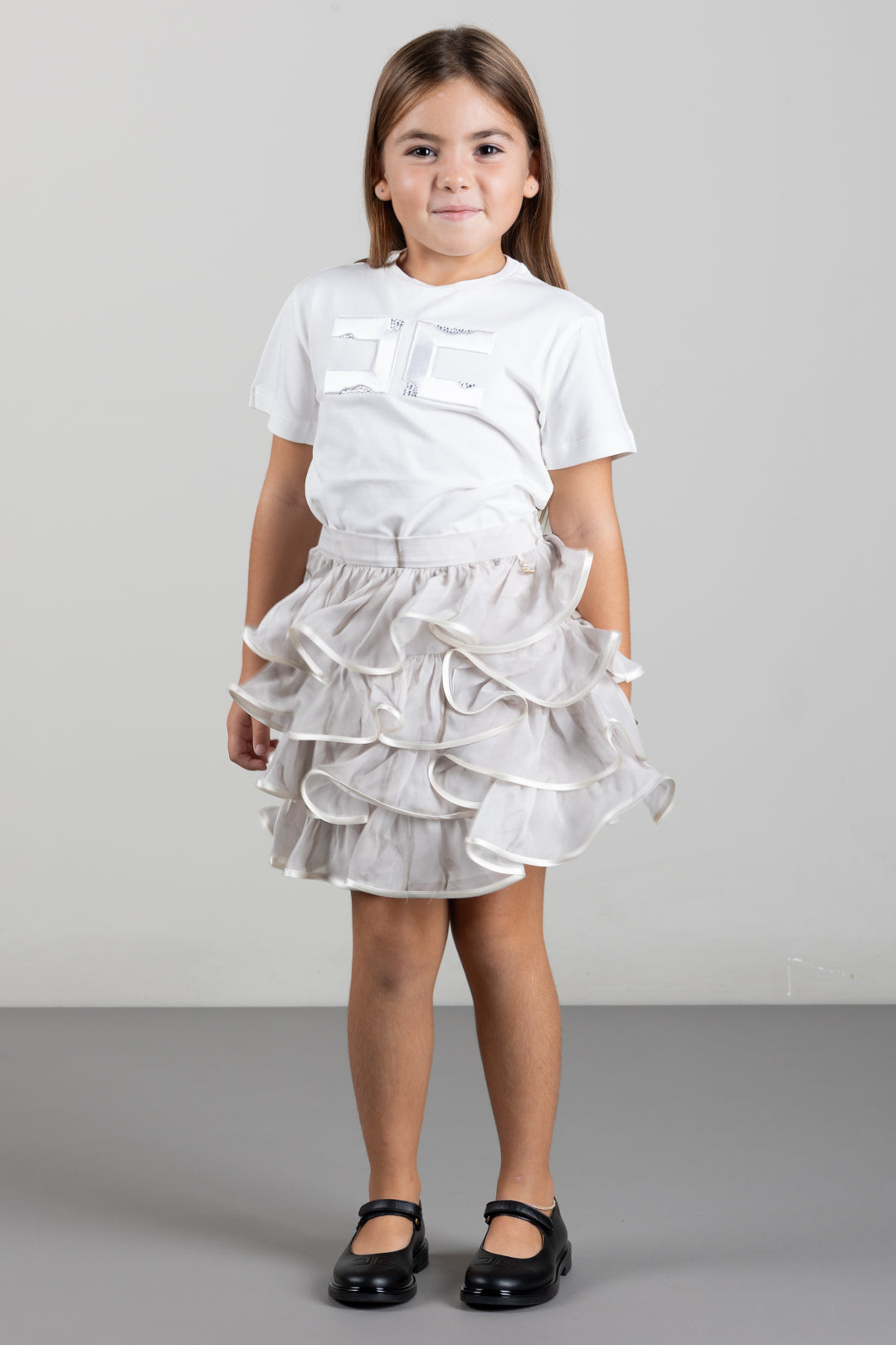 Elisabetta Franchi Bambina Gonna con Balze e Profili In Raso EFGO2440VIE01.0015