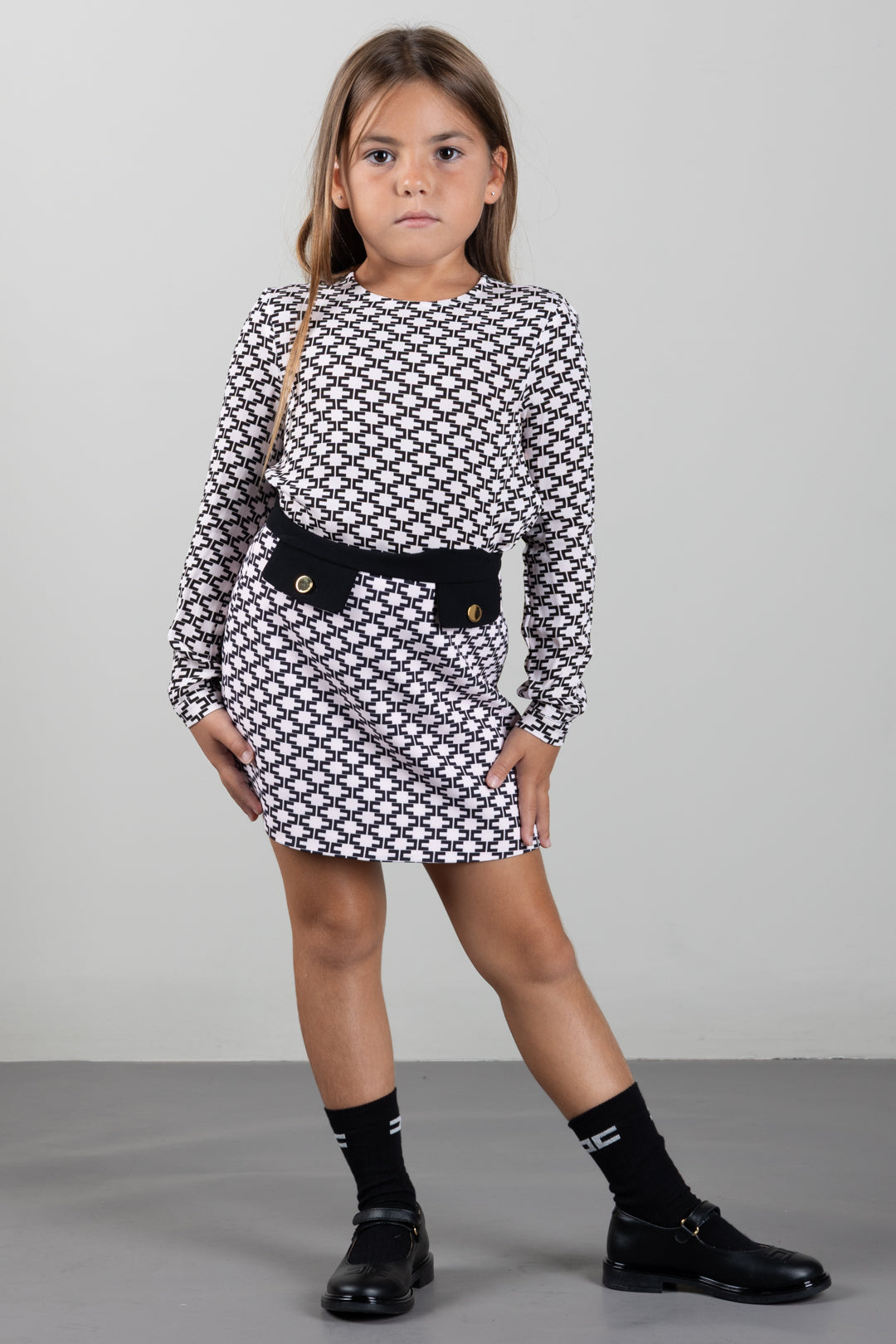 Elisabetta Franchi Bambina Gonna con Stampa Logo e Bottoni EFGO2310GA039.D596