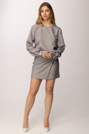 Patrizia Pepe Gonna Corta Effetto Portafoglio Gessata 8G0533 A718 GRAY STRIPES