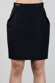 Elisabetta Franchi Gonna Corta In Gabardina con Morsetti Logo GO25067E2 NERO