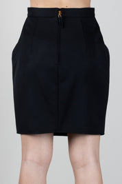 Elisabetta Franchi Gonna Corta In Gabardina con Morsetti Logo GO25067E2 NERO