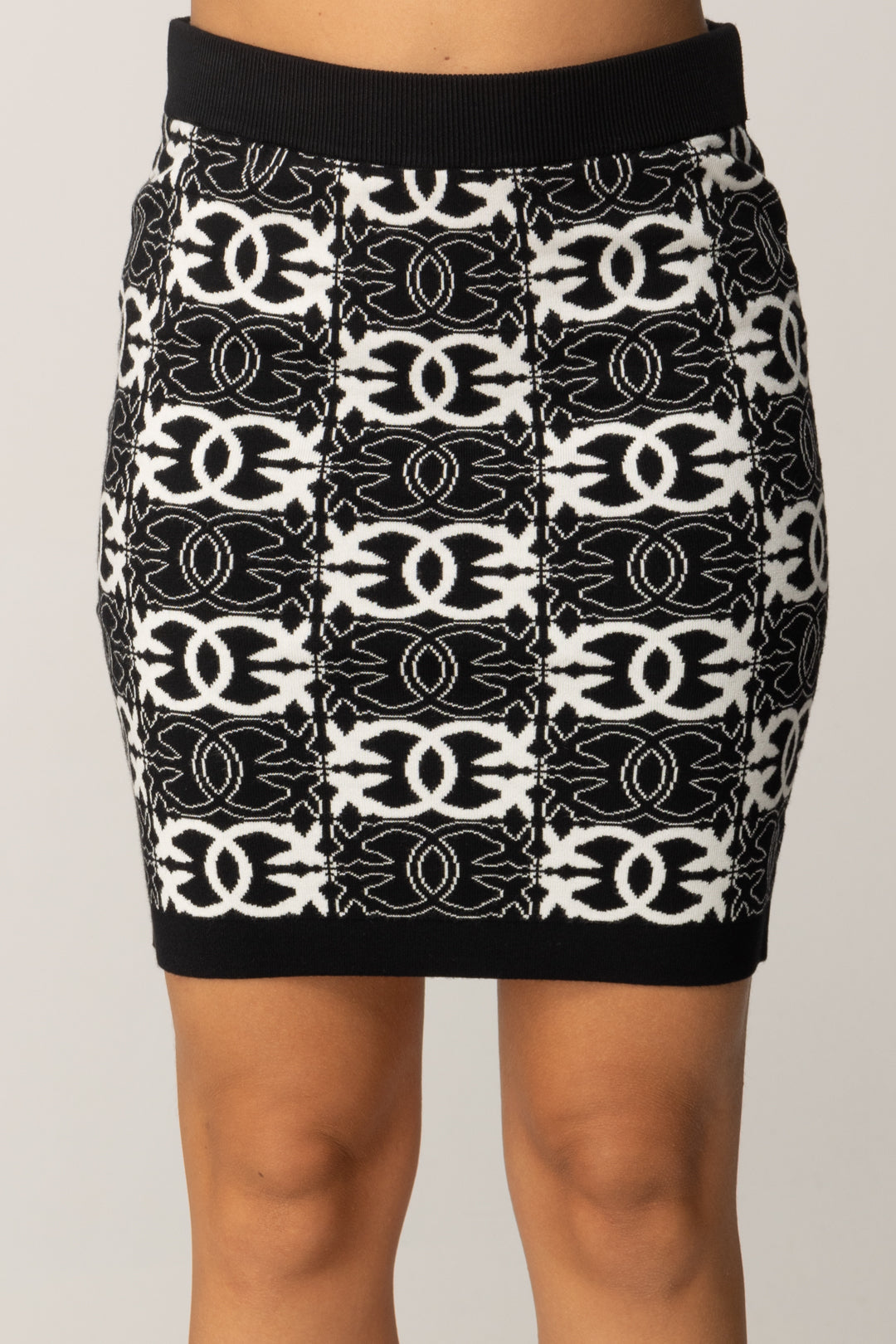 Pinko Gonna Corta In Maglia Jacquard con Logo NERO/BIANCO