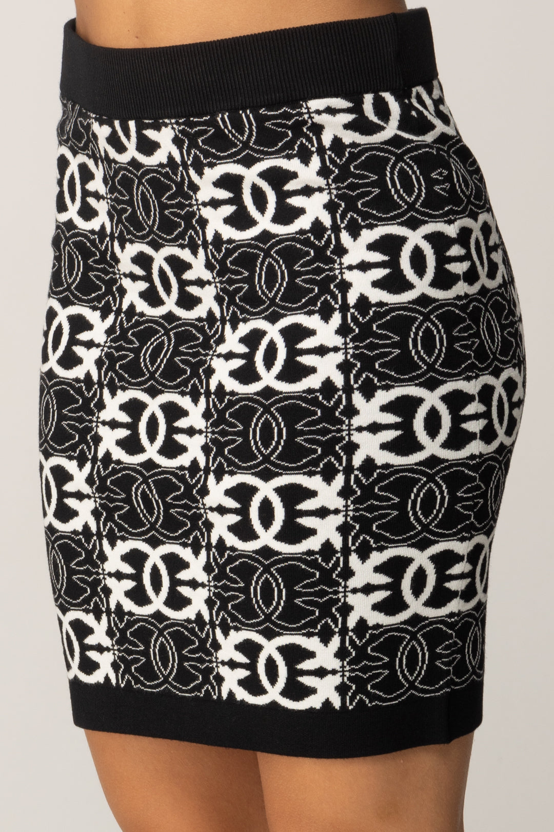 Pinko Gonna Corta In Maglia Jacquard con Logo NERO/BIANCO