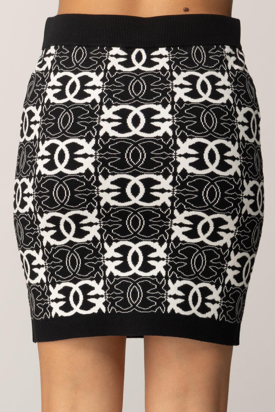 Pinko Gonna Corta In Maglia Jacquard con Logo NERO/BIANCO
