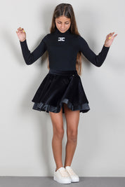 Elisabetta Franchi Bambina Gonna Corta In Velluto con Balza In Raso EFGO2460VE024.N000