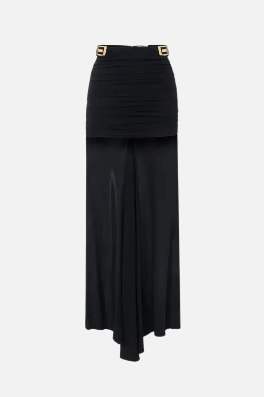 Elisabetta Franchi Gonna Drappeggiata con Coda e Placche Logo GO24867E2 NERO