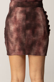 Elisabetta Franchi Gonna Drappeggiata con Stampa Pitone e Bottoni Gioiello GO14957E2 MERLOT