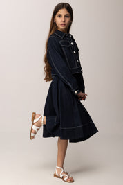 Elisabetta Franchi Bambina Gonna Flare In Denim con Logo Lettering EFGO2050DF011.4040