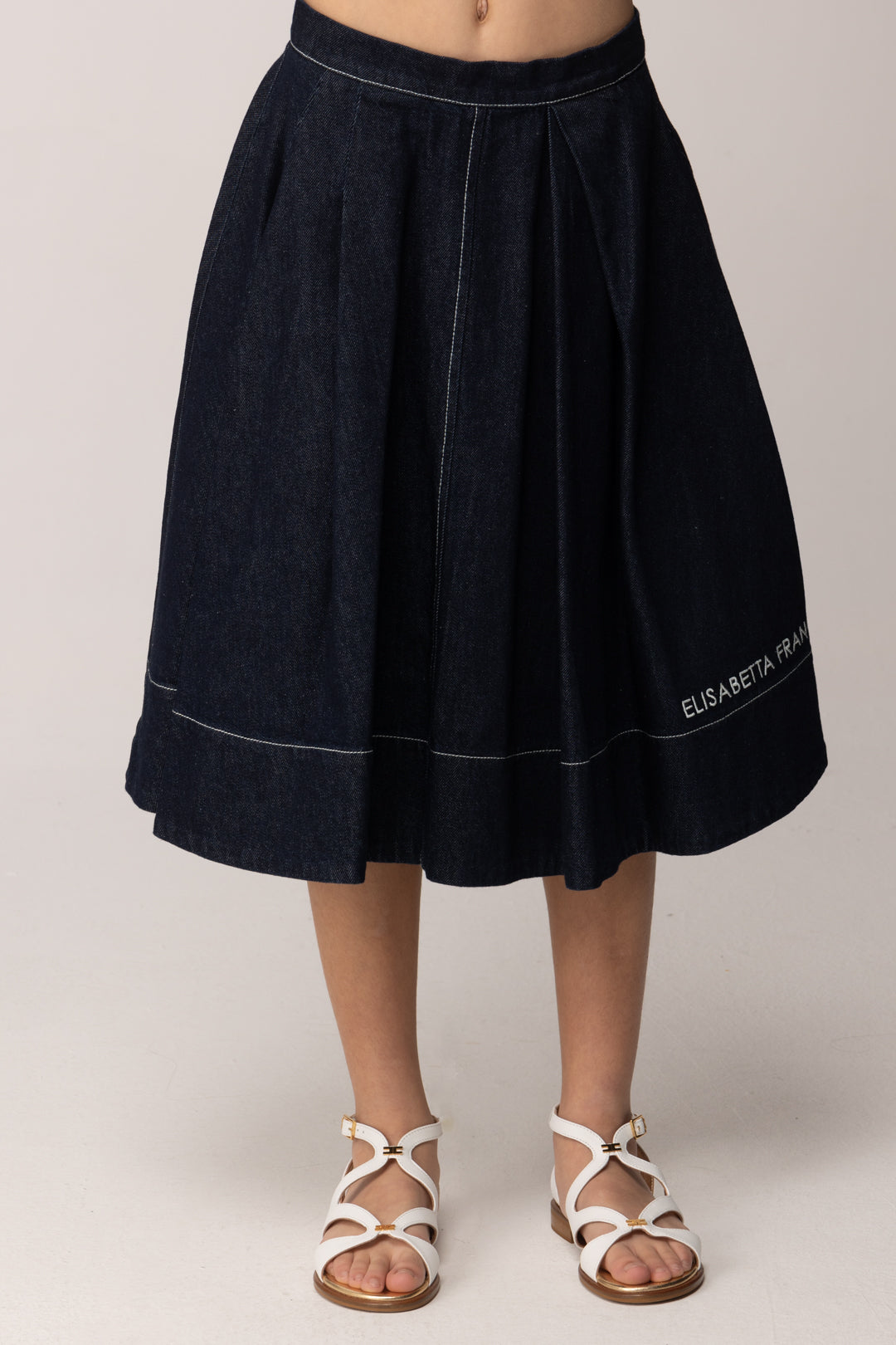 Elisabetta Franchi Bambina Gonna Flare In Denim con Logo Lettering EFGO2050DF011.4040